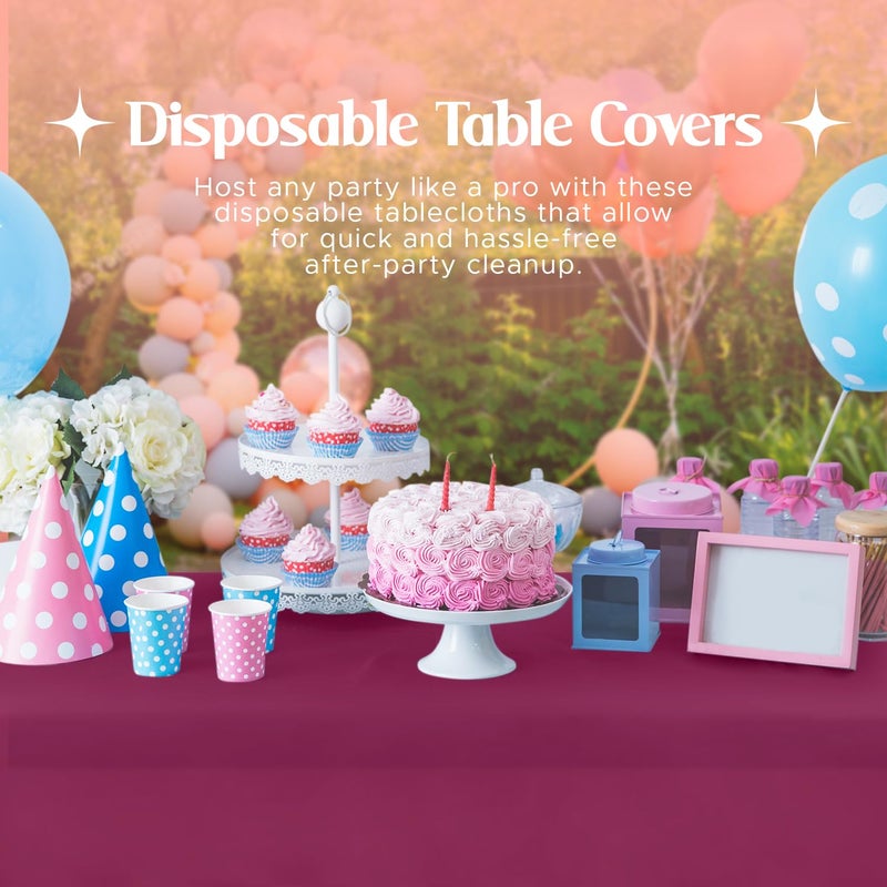 Mountclear Disposable Plastic Tablecloths for Parties [Pack of 12] 54x108â€ Rectangle Table Cover for Indoor & Outdoor Tables- Waterproof Tablecloth for Birthdays, Weddings, Parties [Maroon] - Image 4